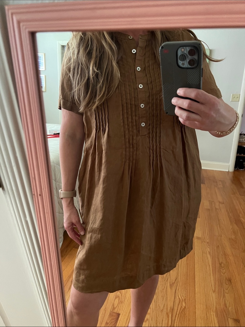 Quince Linen Short Sleeve Dress golden brown - large